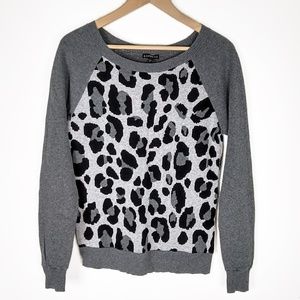 EXPRESS | Gray Blk Animal Print Raglan Sweater | S